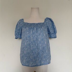 J. Crew Light Blue Floral Puff Sleeve Top